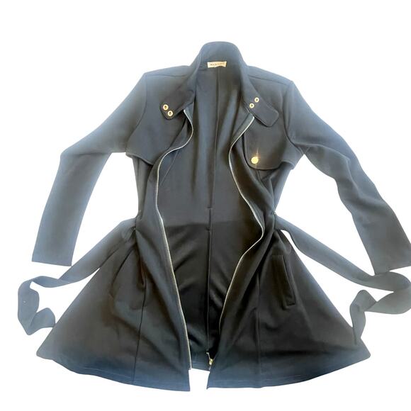 Main Strip Black Zip-Front Belted Dress Moto/Military Fit & Flare Size S - Picture 7 of 14